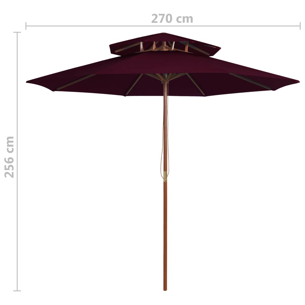 Ombrellone doppio con palo in legno 270 cm rosso bordeaux 02_0008443 - 6