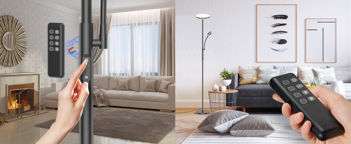 Amdelne Lampadaire LED, 30W+5W 2500LM, dimmable et contrôle des couleurs 3000K-6000K, avec télécommande magnétique Noir - 8