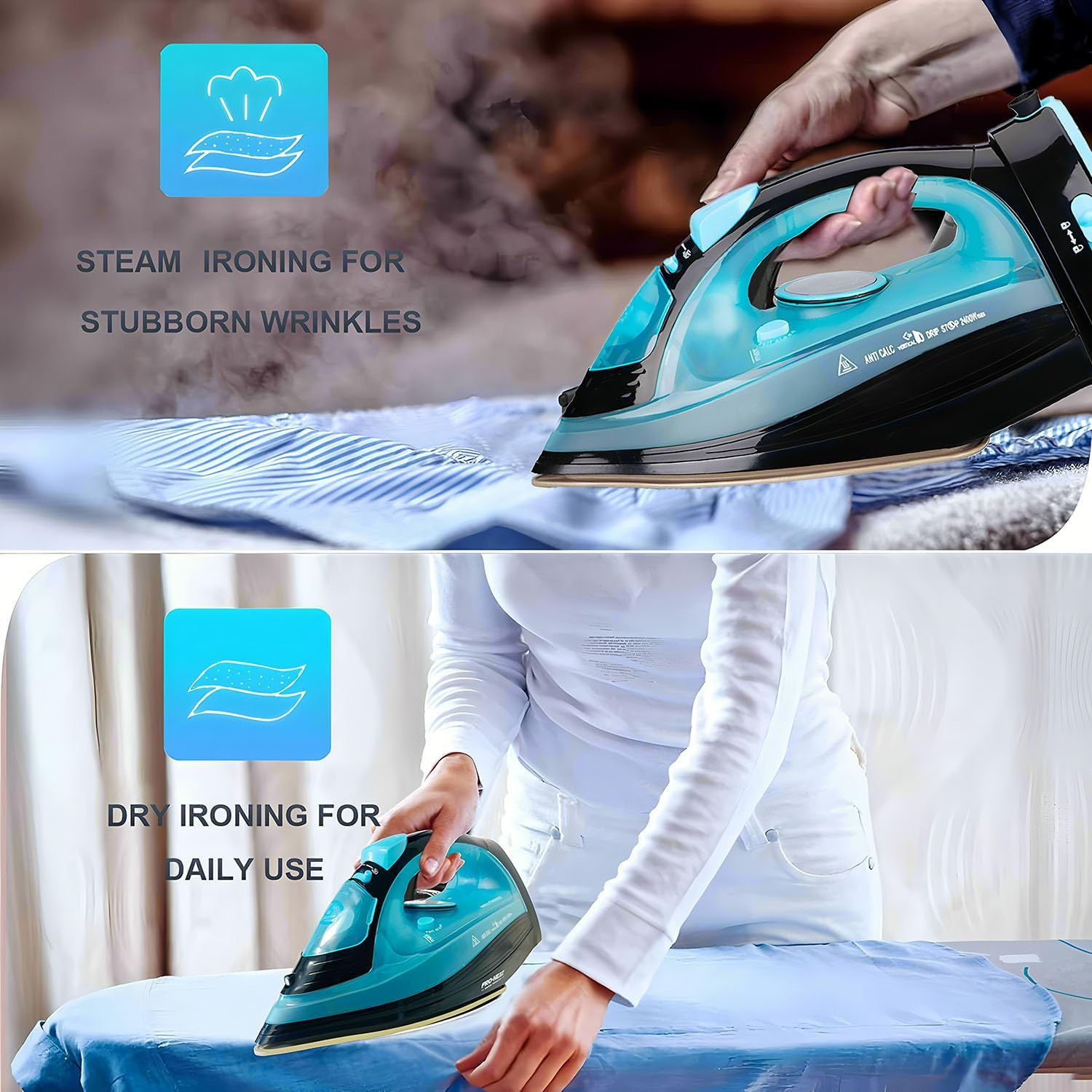 Set 2 ferri a vapore filo/senza filo, portatili e handheld, macchina stirante casa, stiro rapido ed efficace, ideale per tutti i tipi di tessuti - 9