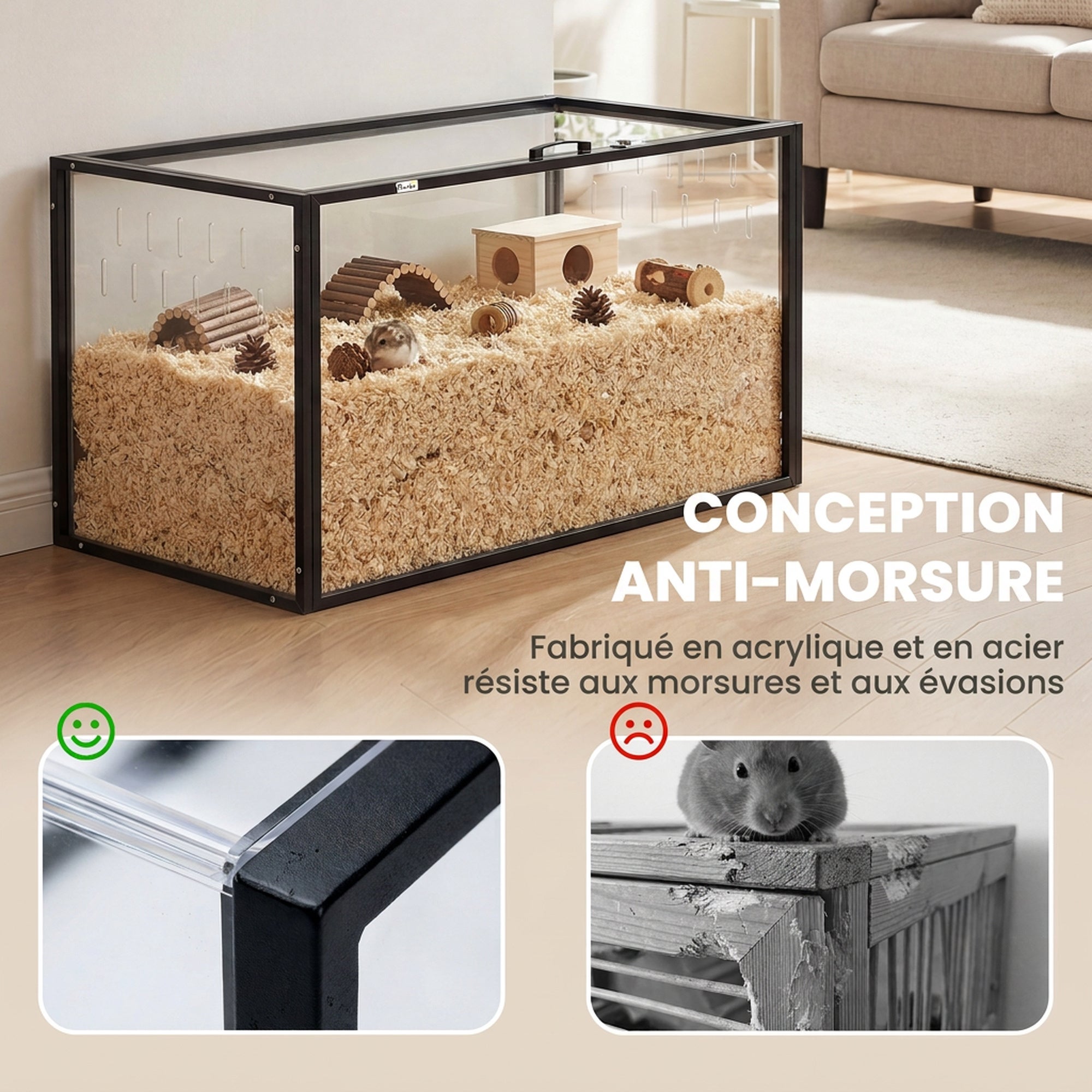 Cage pour hamster transparent de vue panoramique 360° acrylique noir ...