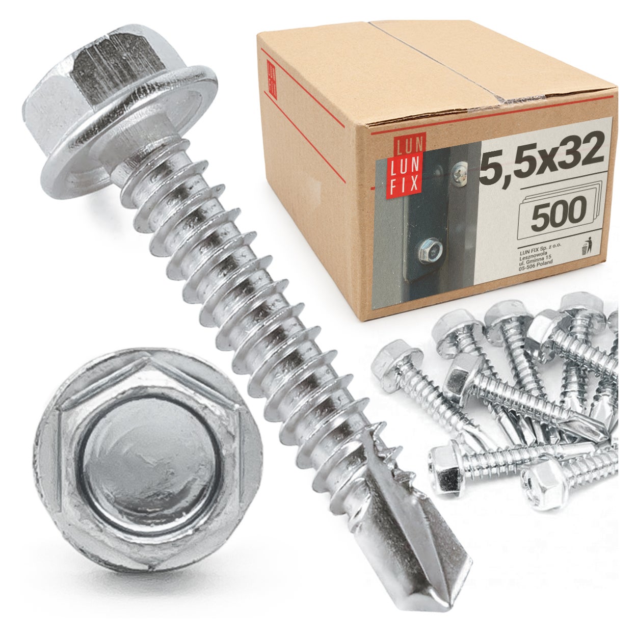 Wkręty do metalu samowiercące z łbem na klucz 5,5x32mm 500szt.