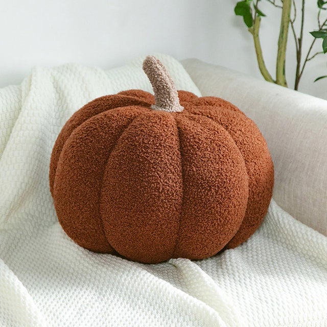 Coussin Citrouille Brune 20 cm, Coussin Décoratif d'Automne pour Halloween en Velours Teddy, Déco Esthétique pour Canapé et Maison