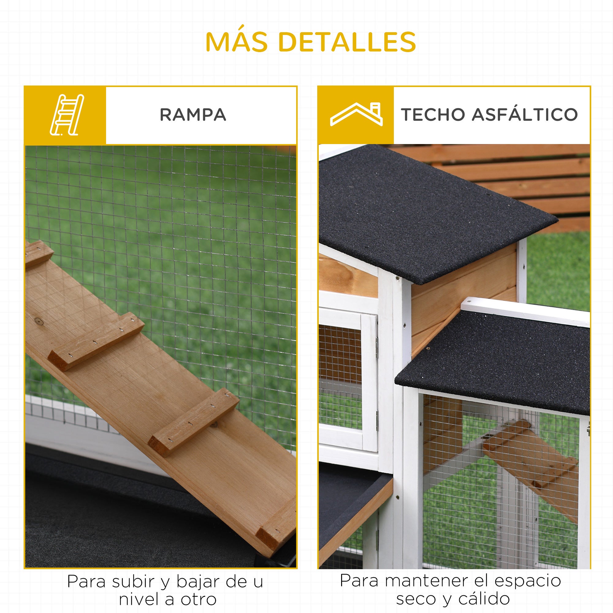 Coelheira de Madeira PawHut Madeira Natural, Branco e Preto Madeira de Abeto 157.4x53x93.5cm - 7