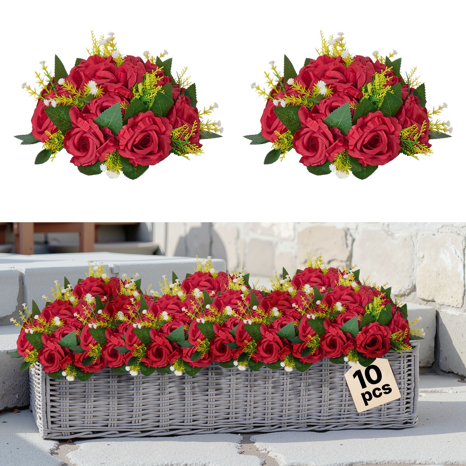 VEVOR 10x Sztuczne kwiaty Kule kwiatowe Sztuczna kompozycja kwiatowa 24x24x12cm Czerwony