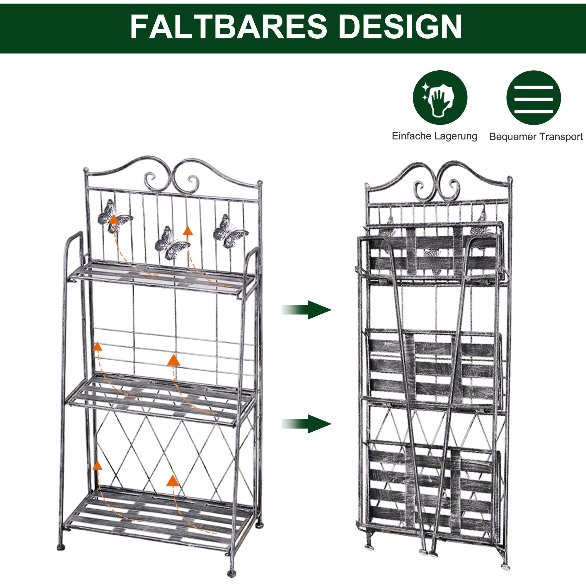 Support à plantes pliable à 3 niveaux pour l'extérieur (balcon, terrasse, jardin), étagère à fleurs en métal, support à fleurs, échelle à fleurs - 6