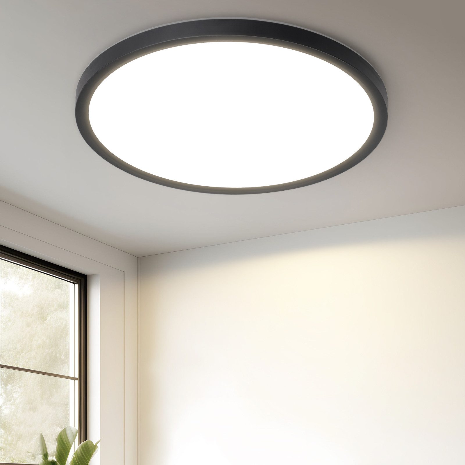 NETTLIFE Płaskie oświetlenie sufitowe LED do sypialni Czarne 18 cm 15 W Nieściemnialne Ciepła biel 3000 K