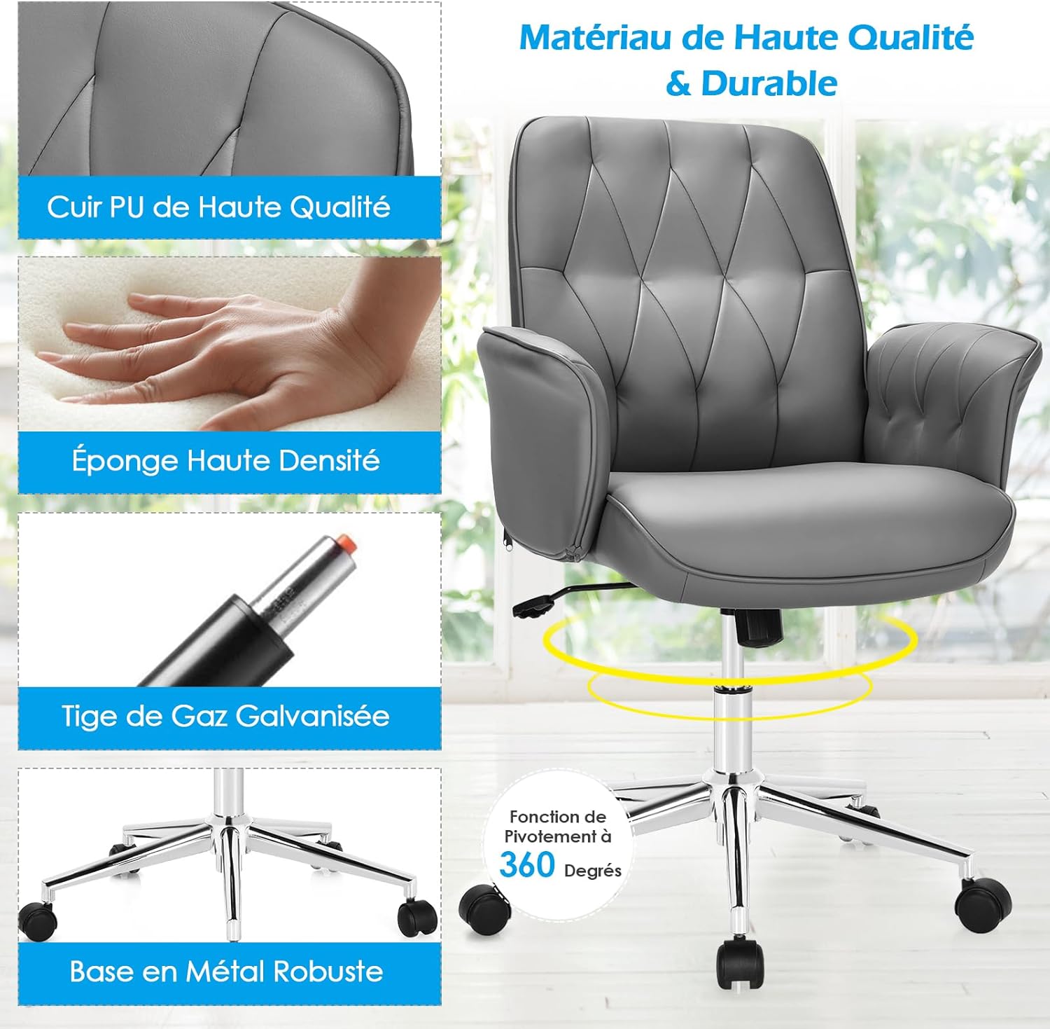 Vinsetto Sedia da Ufficio Ergonomica Reclinabile con Seduta Regolabile e Poggiatesta, Sedia da Scrivania in Tessuto a Rete e Acciaio per Casa e Studio, 63x62x106-114 cm, Nero