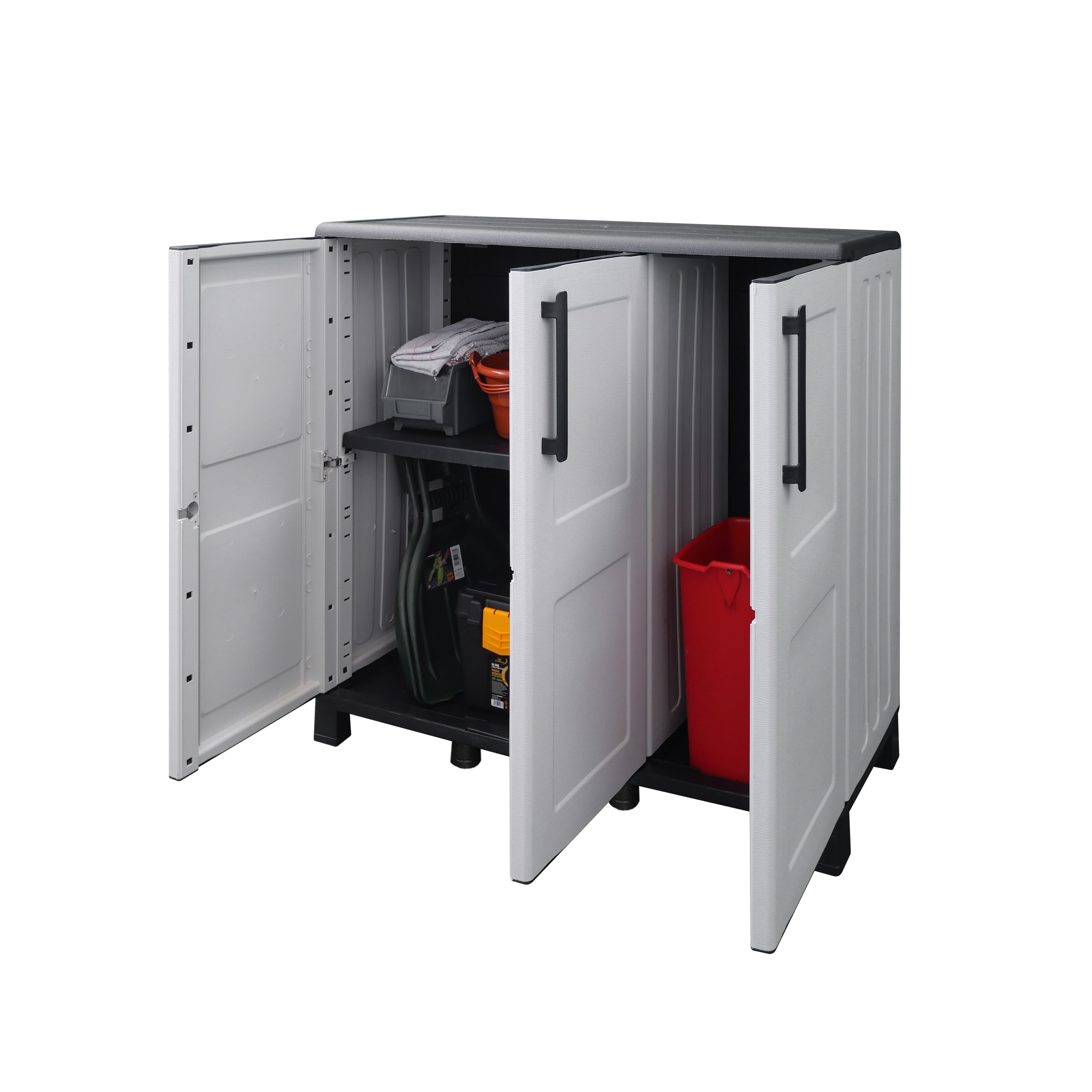 armadio di media altezza in polipropilene, materiale sostenibile, riciclabile ed ecologico, è dotato di cerniere in acciaio, ripiani regolabili e - 3
