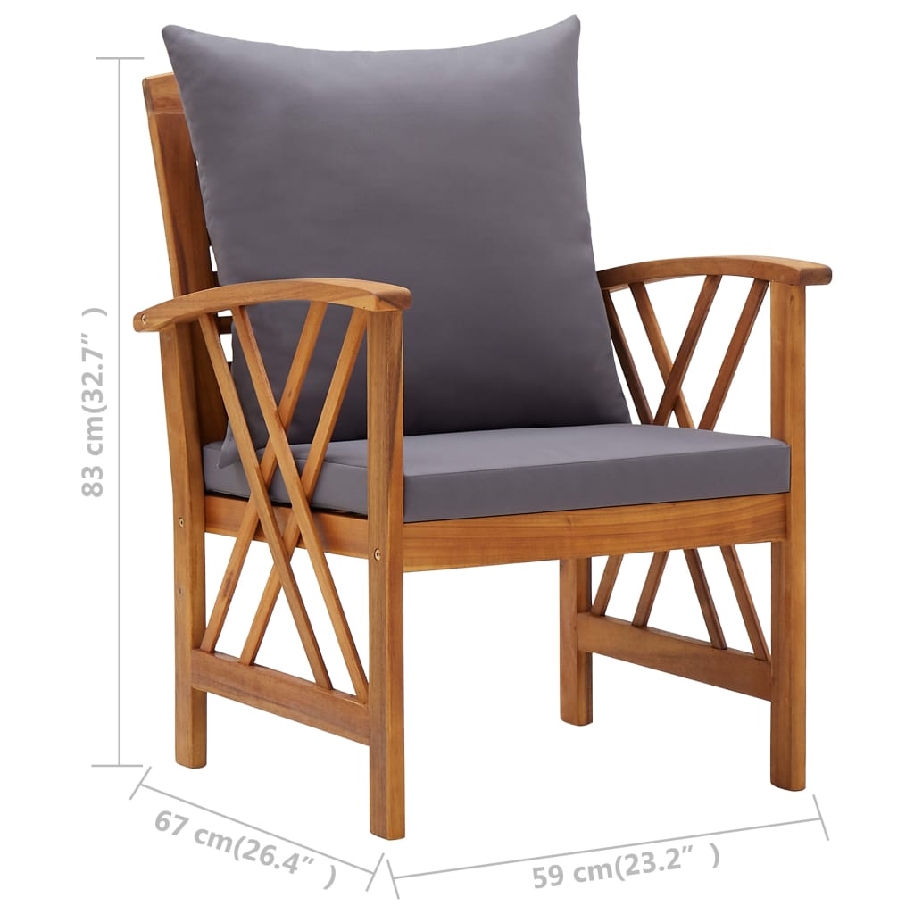 Lot de 2 Chaise de jardin avec coussin VIDAXL en Bois Gris - 7
