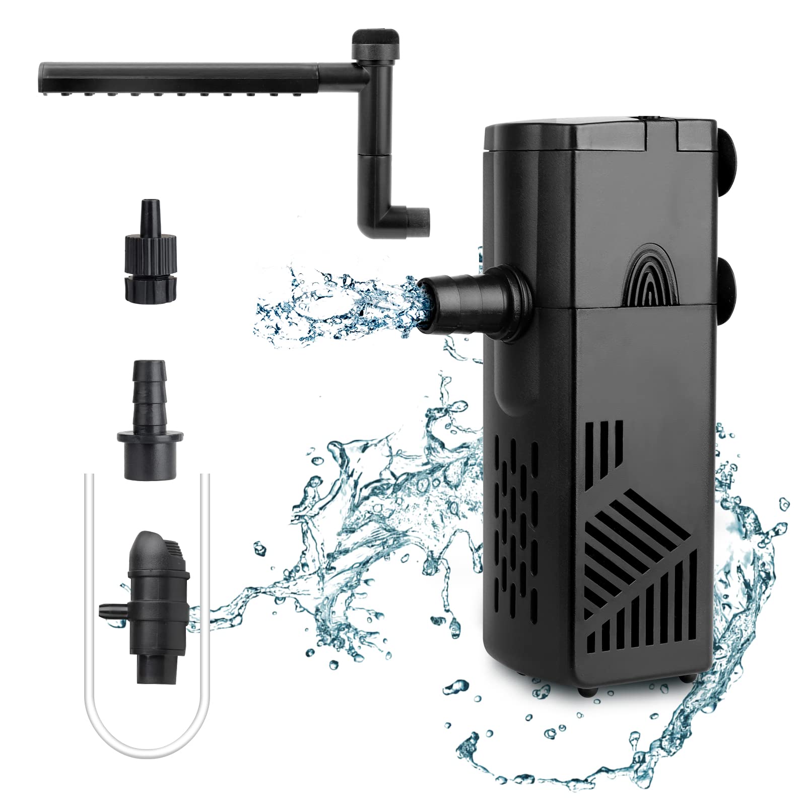 Filtr Wewnętrzny do Akwarium 220L/H Regulowany Przepływ Zanurzalny 3W do Akwarium 20-40L, W Zestawie dla Żółwi
