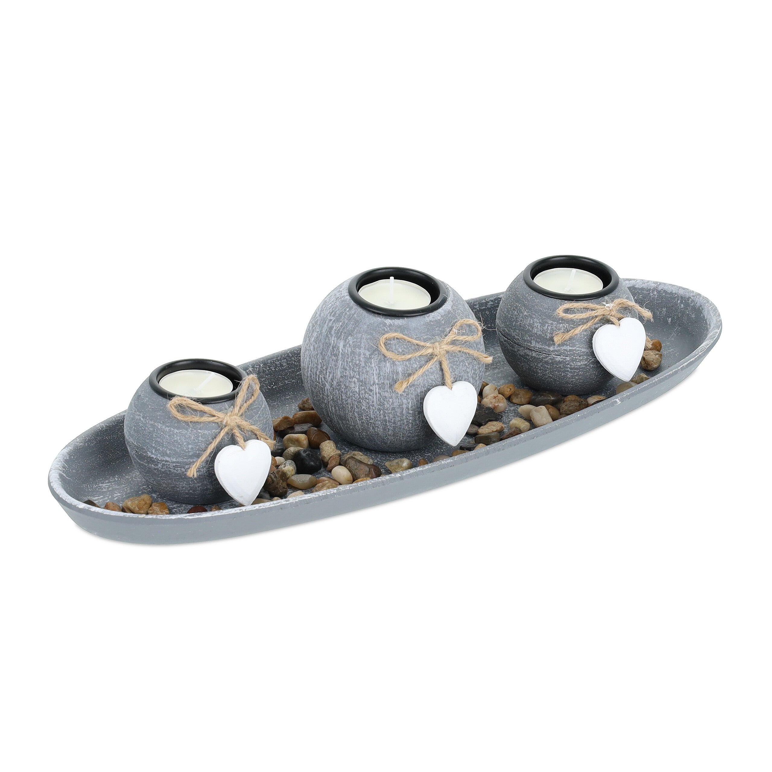 Set De Bougies Relaxdays Avec Plateau Bois Et Pierres - Déco Table Cosy (34 Cm)