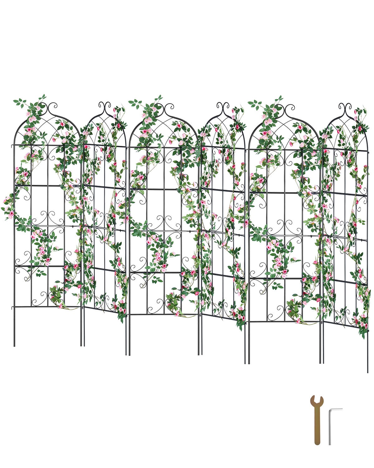 Metalowa Kratka Ogrodowa VEVOR, 6 Szt., 51 x 180 cm, Czarna Podpora Antykorozyjna do Róż, Kwiatów, Ogórków i Roślin Pnących