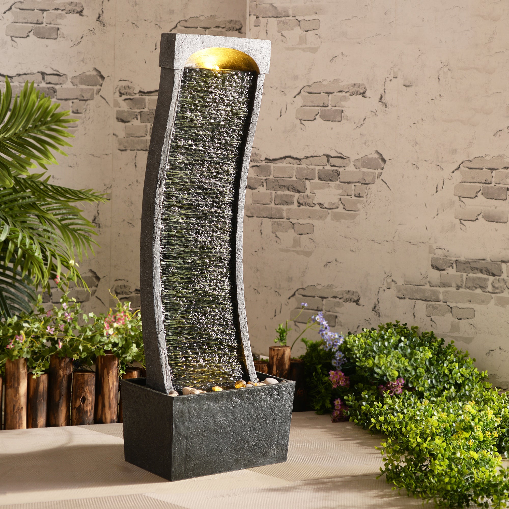 Fontaine de jardin cascade extérieure pompe LED intégrée, Noir TEAMSON HOME - 2