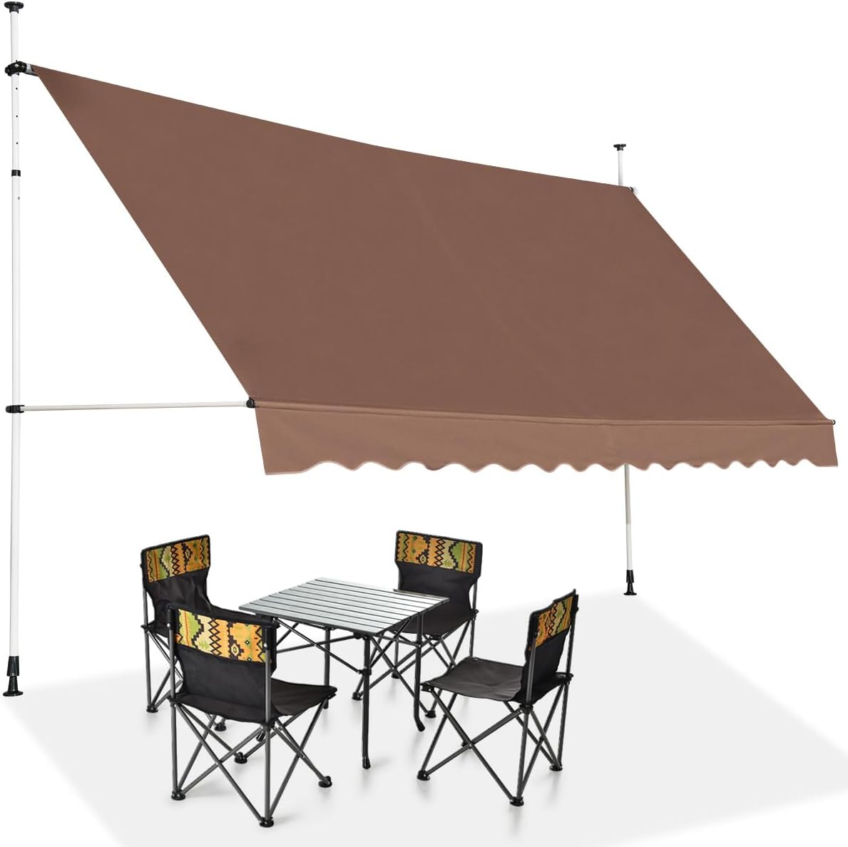 Copertină manuală retractabilă 3,5 x 1,25 m cu manivelă, înălțime reglabilă 200-300 cm, copertină terasă țesătură Oxford impermeabilă și UV (maro)
