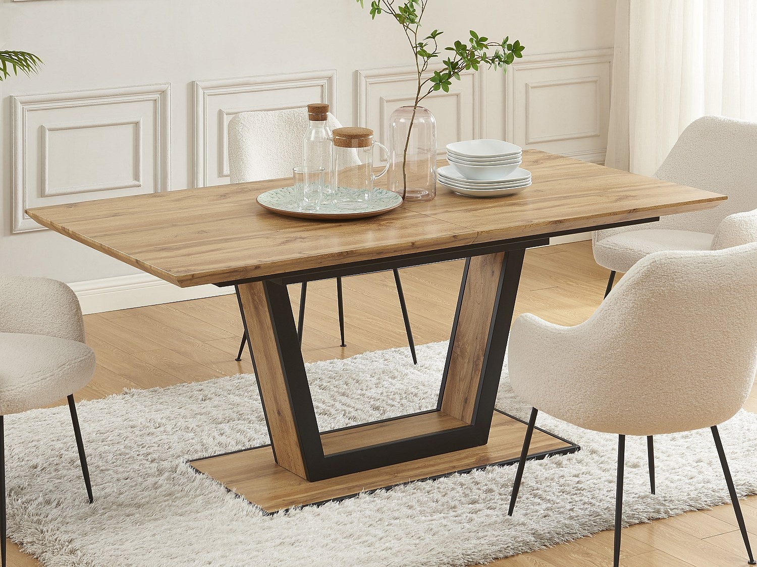 Vente-Unique  Mesa De Comedor Extensible 6 A 10 Comensales De Mdf Y Metal, Natural Y, Viteno Negro , Leroy Merlin