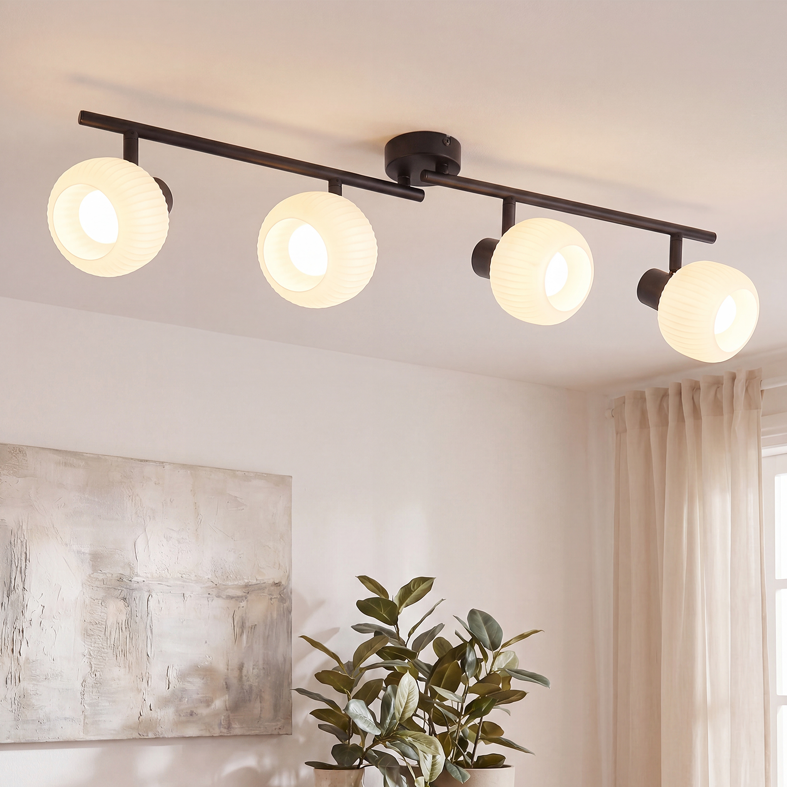 ZMH 4-punktowy szklany reflektor sufitowy E14 z abażurem – lampa sufitowa w stylu vintage do salonu