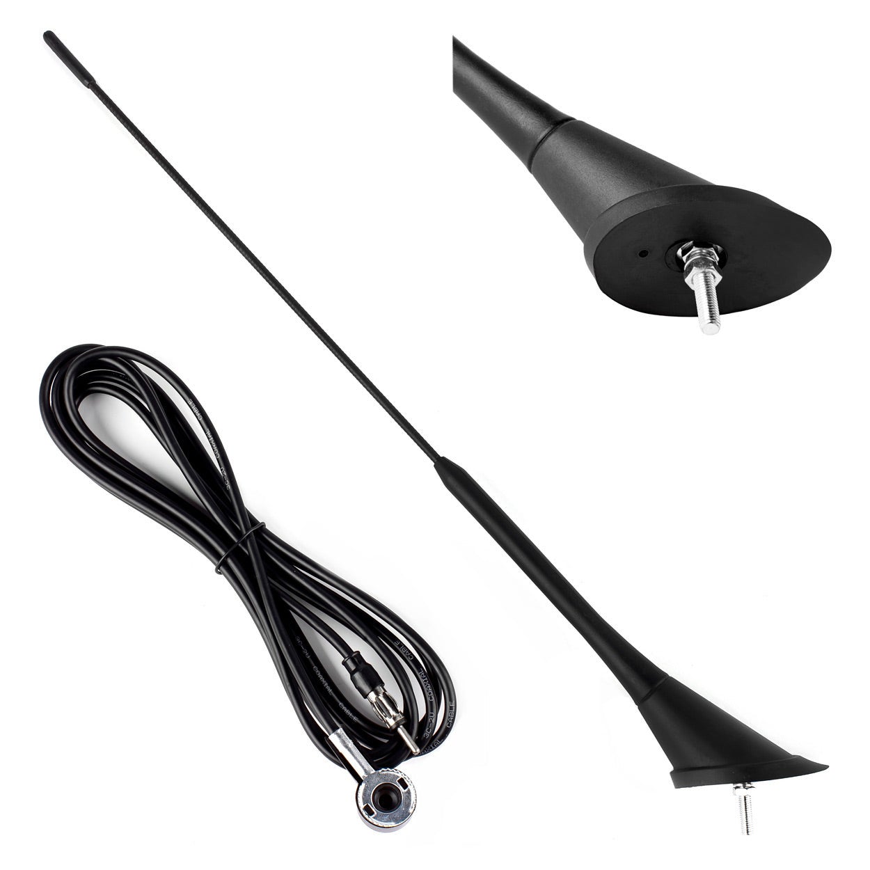 Antenne Radio Voiture 40cm Universelle + 3 Adaptateurs - Compatible BMW E46 Et Autres, Neuve
