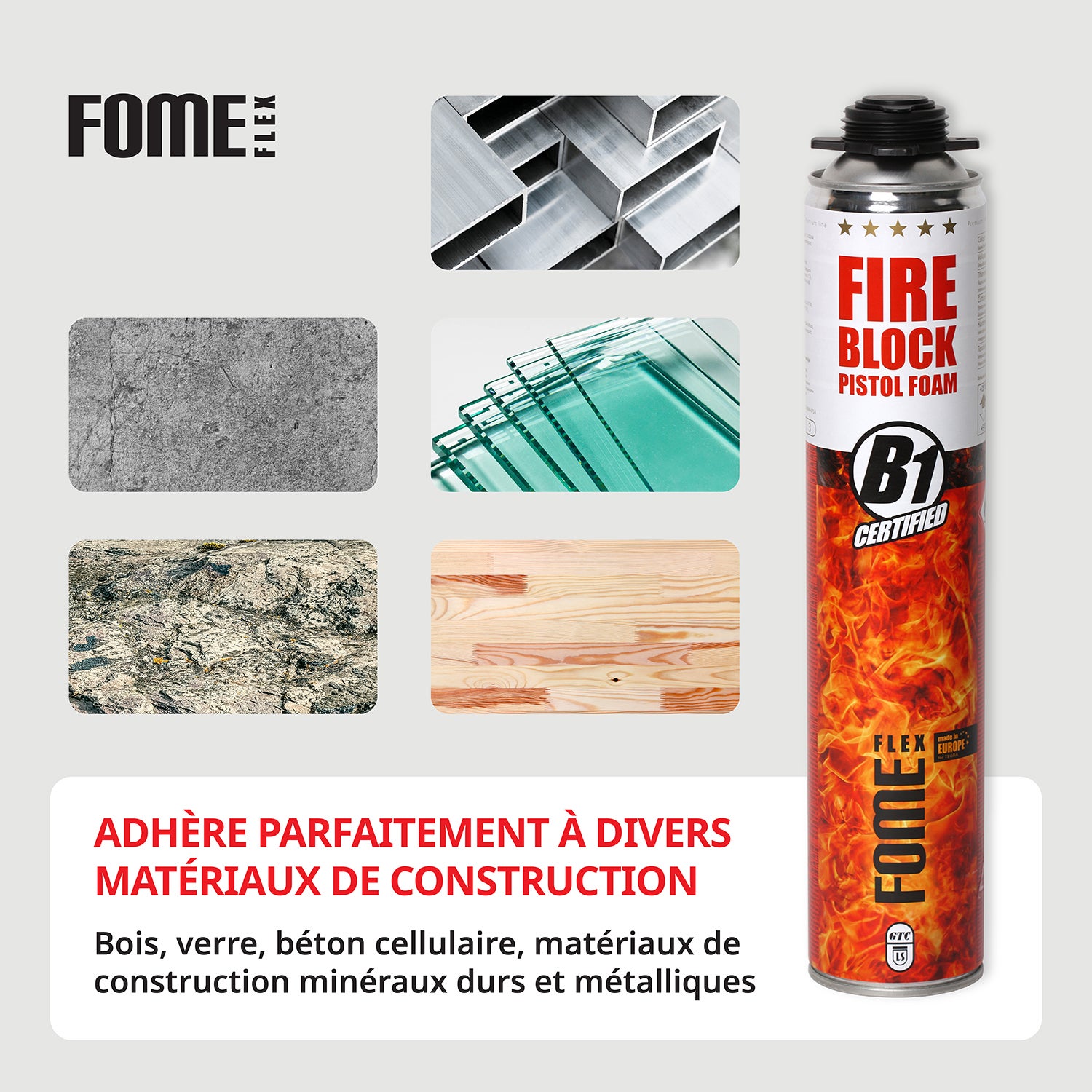 Mousse polyuréthane coupe-feu FOME FLEX Fire Block – pistolable, haute résistance, joints minéraux & métalliques – 750 ml - 3