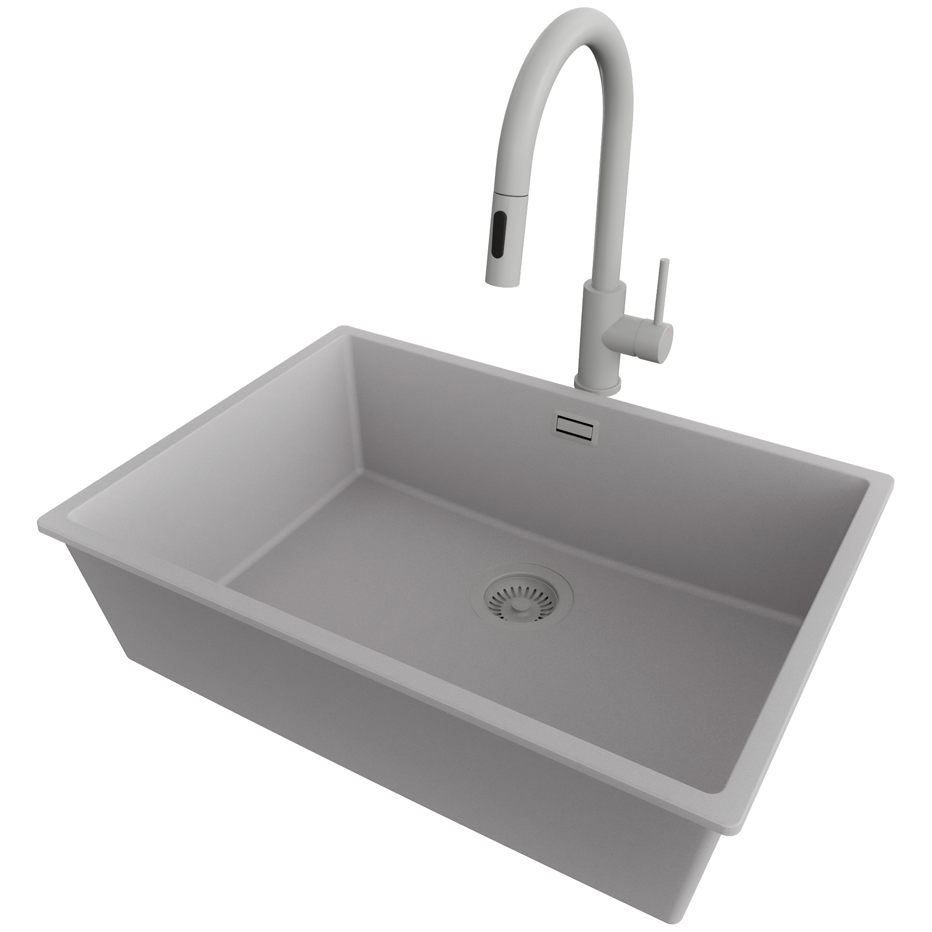 Zlewozmywak Granitowy Szary 66x47cm, Zlew Kuchenny 1 Komorowy + Bateria ...