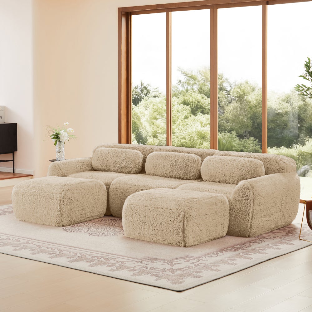 Sofa w kształcie litery U, modułowa, pluszowa, nie wymaga montażu, z poduszkami, ergonomiczna, jasny khaki