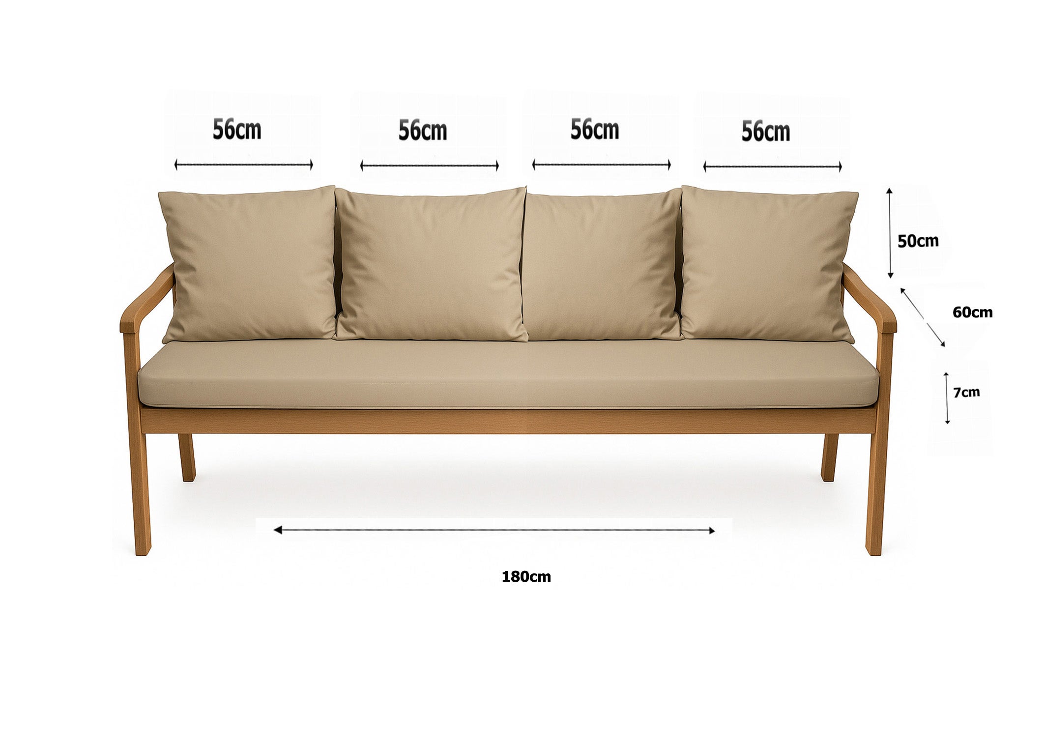 Coussin pour banc 180x60x50cm, Coussins pour balancelle de jardin Beige, couvertures amovibles, Coussin extérieur/intérieur - 3