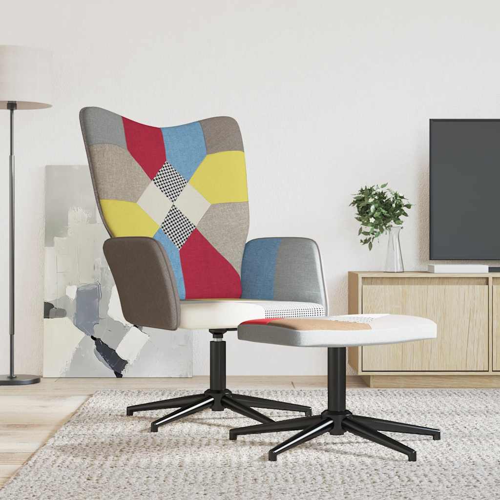 Fotel z podnóżkiem, patchwork, obity tkaniną vidaXL