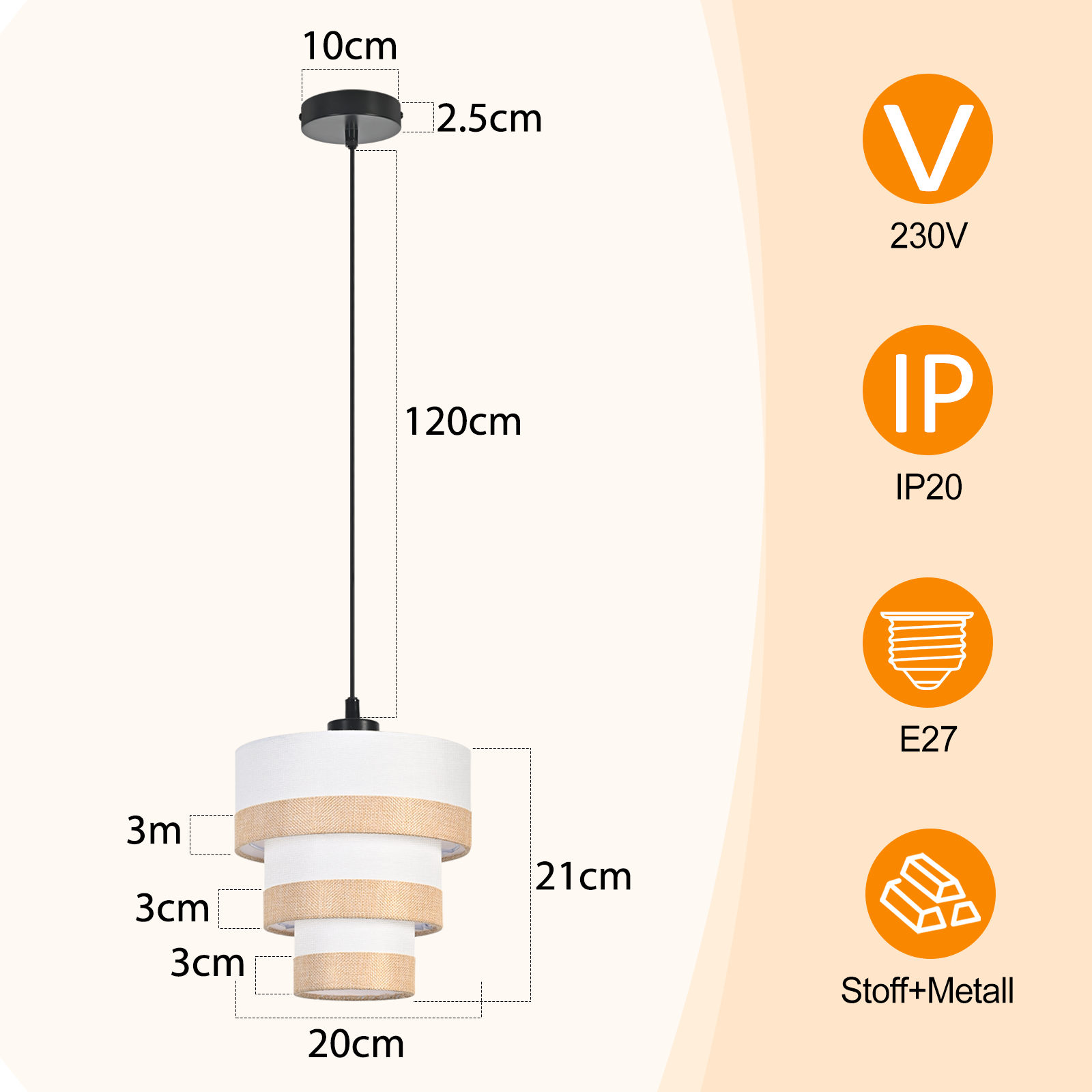 ZMH Lampa wisząca do jadalni w stylu vintage E27 (żarówka nie jest dołączona) - 6
