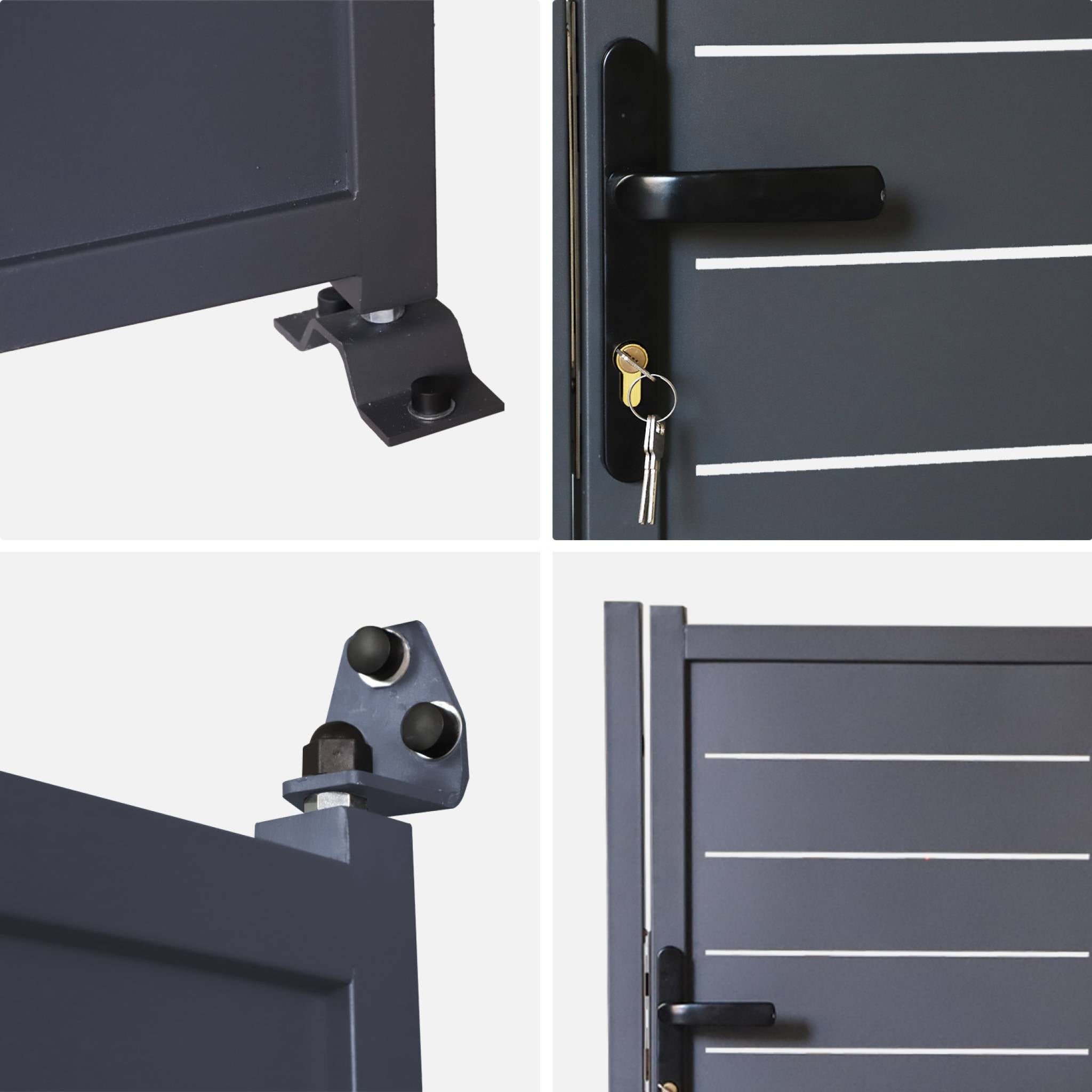 Portillon de jardin acier galvanisé anthracite avec serrure et poignée. fixation mur et sol - Axis AXIS - 3