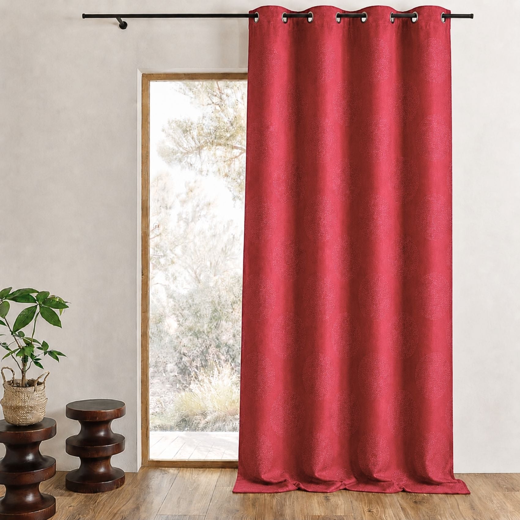 Rideaux Rouges 15 Ft Delong Rideau 80% occultant frappé ronds - Rouge - 140x260 cm - Polyester ...