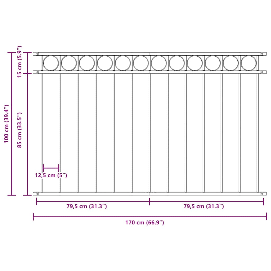 Elemento Recinzione ASSEN Bianco 170 x 100 cm Acciaio vidaXL - 3
