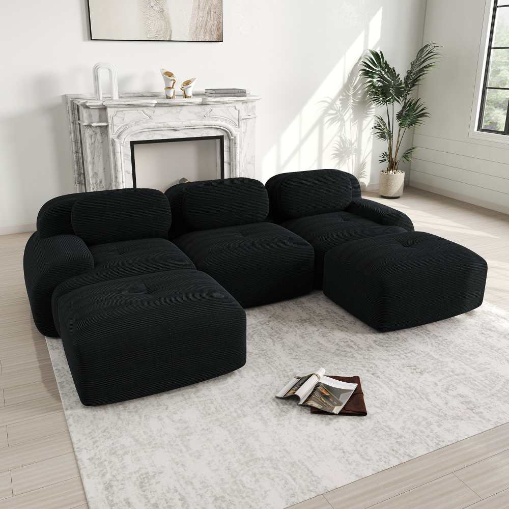 Canapé modulaire en U en tissu côtelé premium, sans montage, antidérapant, adapté aux animaux, rembourrage 32D,chambre et bureau - 3