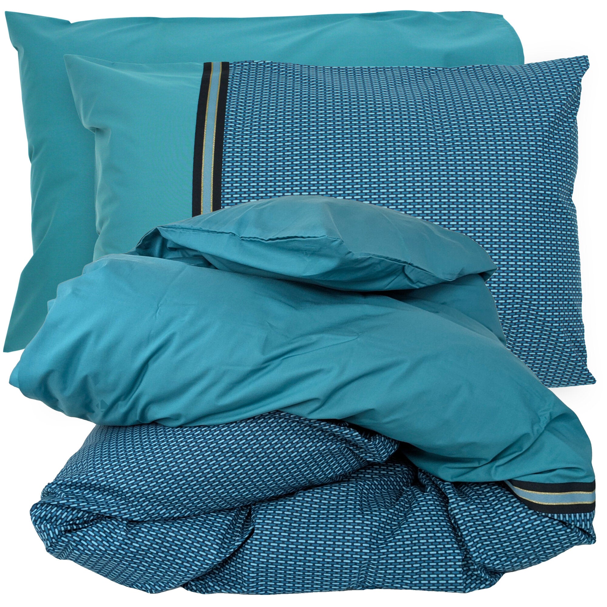 Parure de lit 260x240 cm 50x70 percale GUSTAV vert Emeraude 3 pièces - 2