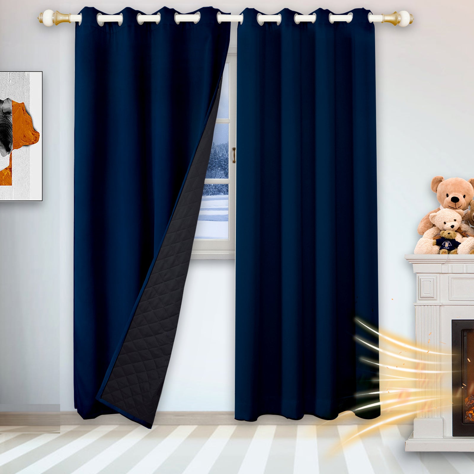 Cortinas opacas 2 piezas cortinas salon cortinas termicas aislantes frio y calor 132x213cm para dormitorio con ojales azul marino