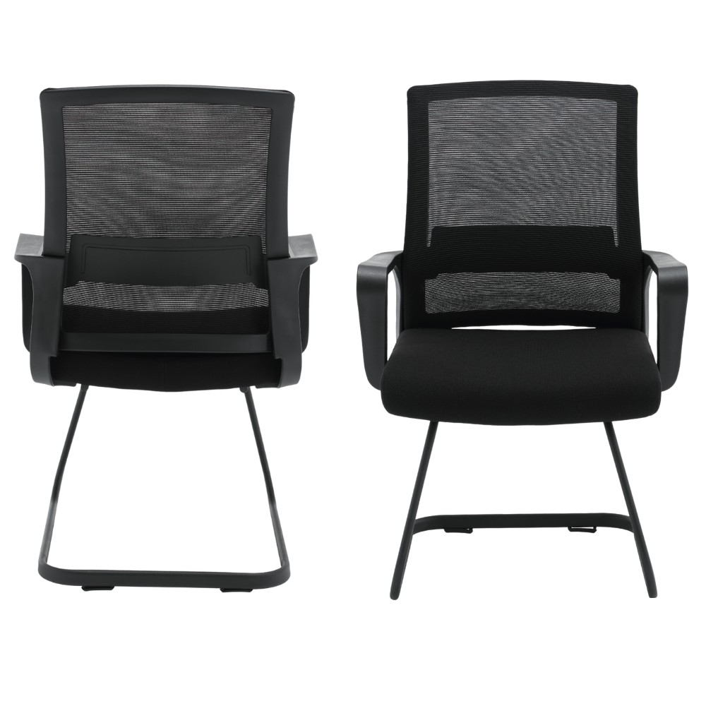 Chaise de bureau pour salle d'attente, lot de 2 fauteuils de conférence, de réunion, siège ergonomique avec accoudoirs, en tissu respirant noir - ZIK - 6