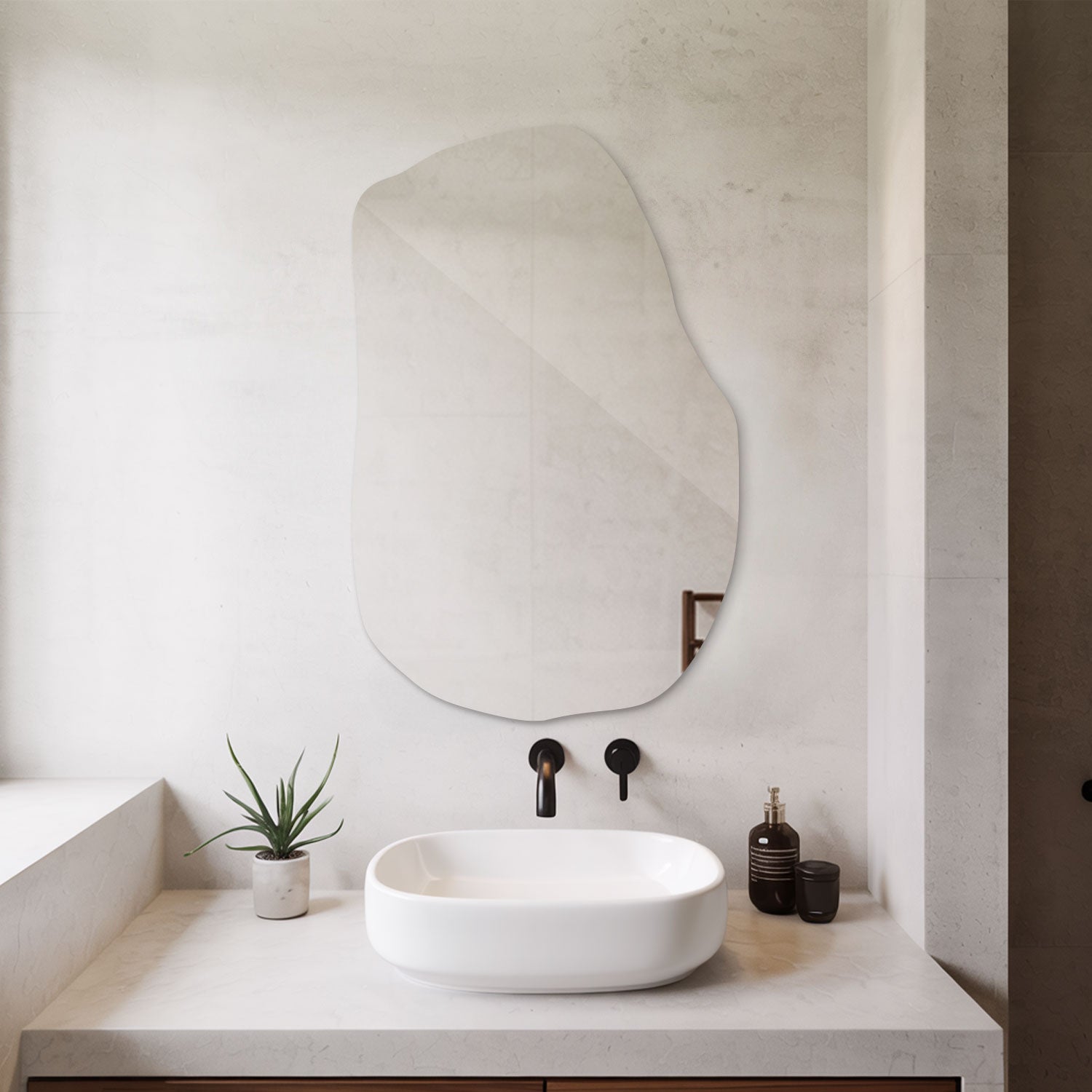 Miroir organique Wallfluent | Décoration moderne pour l'entrée. Idéal aussi pour une petite salle de bain | Dimension 80 cm x 52 cm - 2