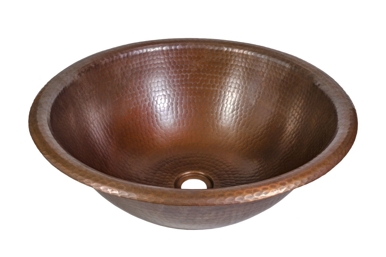 Miedziana umywalka wpuszczana w blat z Meksyku Maria – Okrągła umywalka łazienkowa z ręcznie kutej miedzi 42,5x16 cm | Miedziana umywalka
