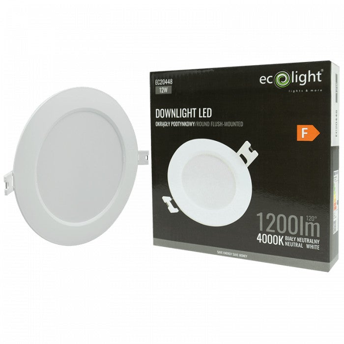 Oprawa stropowa sufitowa wpuszczana Downlight biała LED 12W 4000K 1200lm wym: 2,8 x 17 x 17 cm okrągła Ecolight