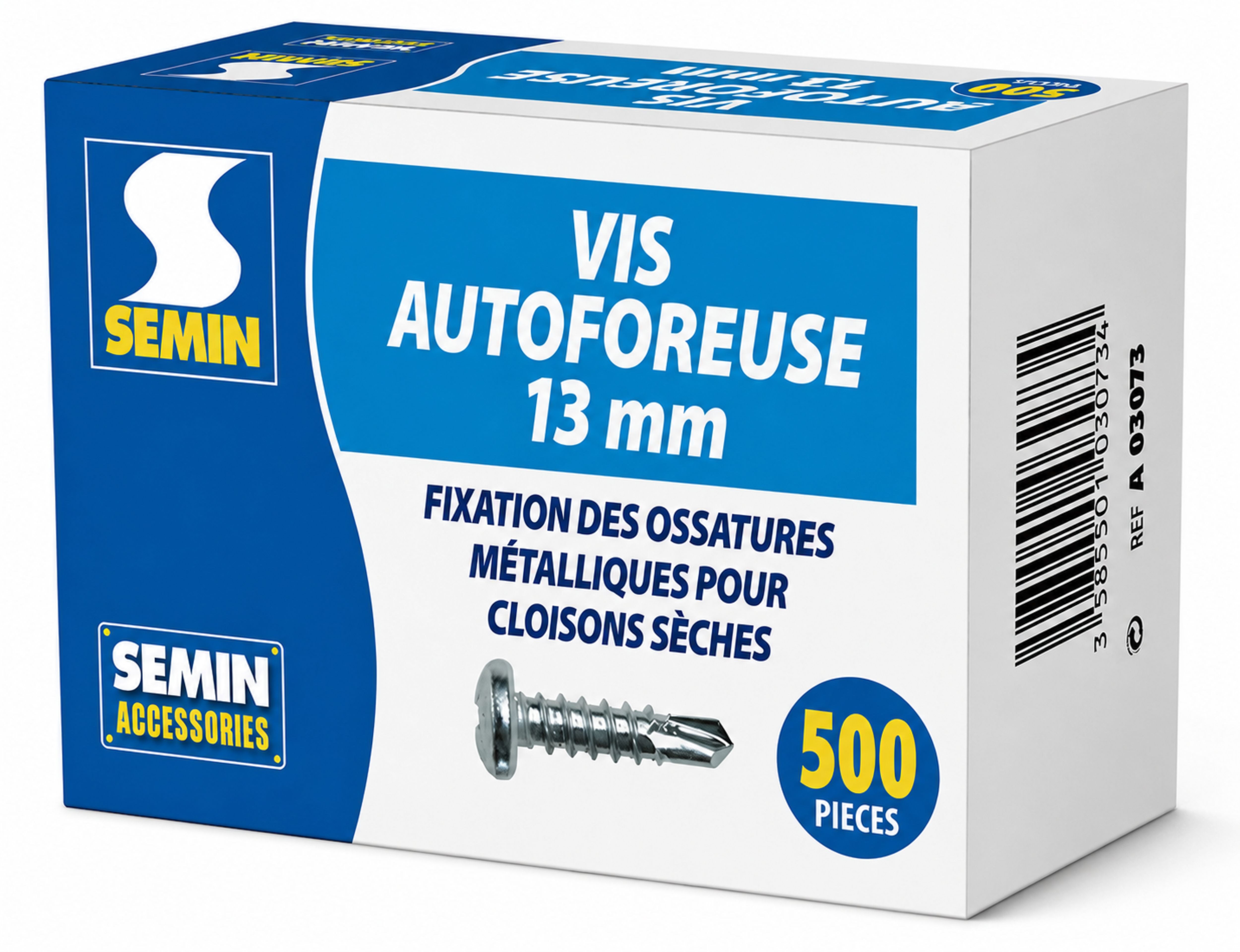 SEMIN Vis Autoforeuses TRPF 3,5 x 13 mm - Tête Ronde Pointe Foret - Vis Métal sur Métal pour Ossature Cloison - Boîte de 500 Vis