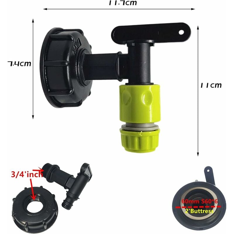 Raccordo adattatore per tubo flessibile IBC da 1000 l, 60 mm x 20