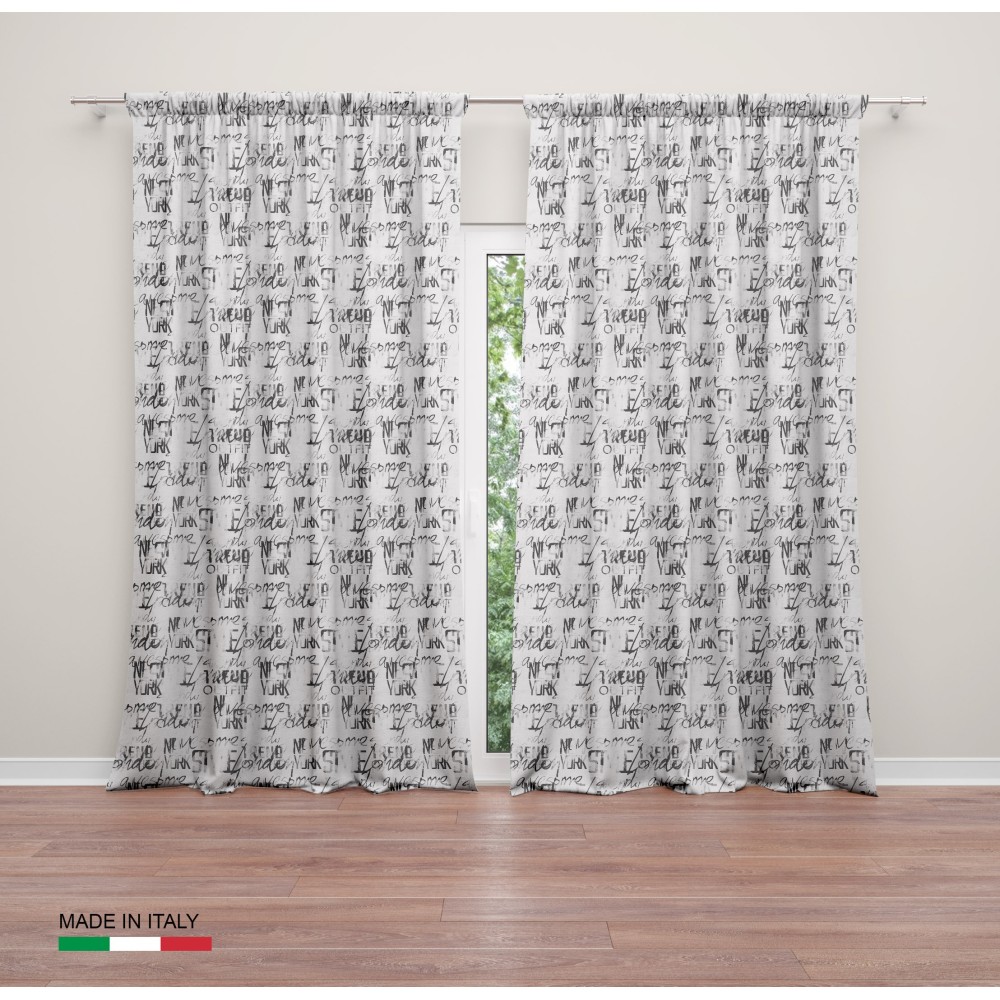 Tendina A Pacchetto Raffrollo Per Cucina - Lino Misto Cotone, Blu Con Ricamo, 140x160 Cm
