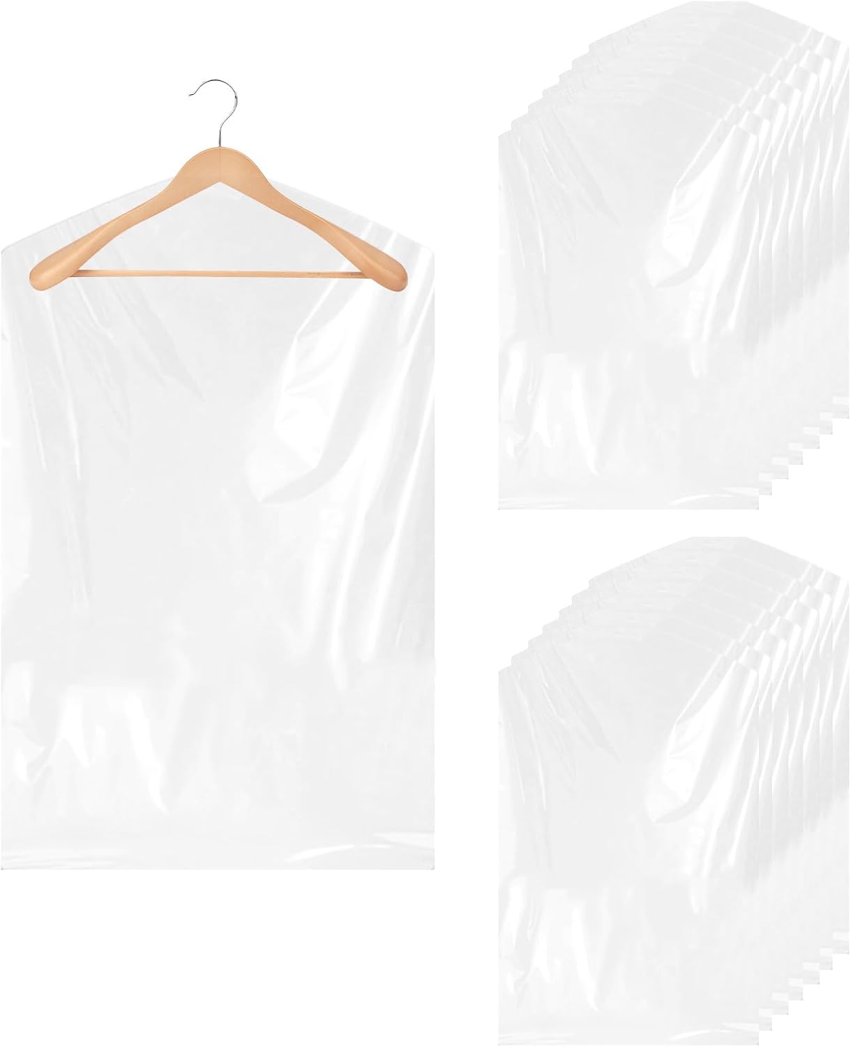 20 sztuk (60 × 90 cm) plastikowych pokrowców na ubrania, przezroczyste worki na ubrania, wiszące pokrowce na ubrania, pyłoszczelne, na marynarki, suki
