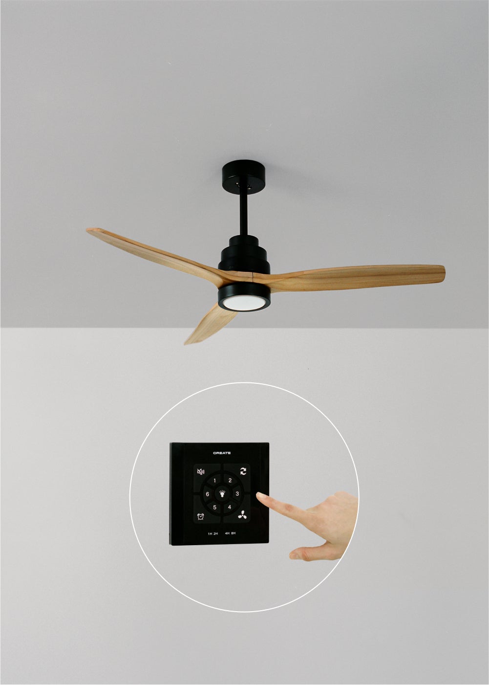 WINDSTYLANCE DC - Ventilateur de Plafond 40W Silencieux Ø132 cm - Avec lumière et contrôleur mural + télécommande - 4