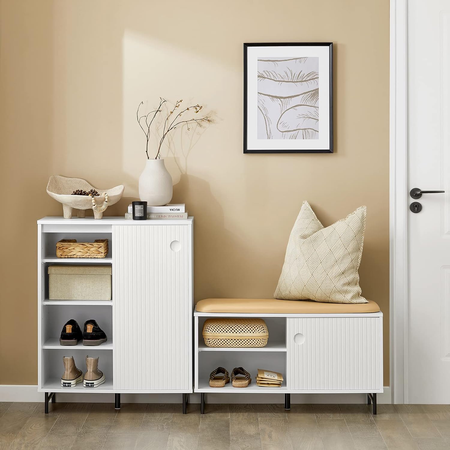 SoBuy FSB62-W Meuble de Rangement, Armoire à Chaussures, Meuble d'Entrée, 2 Porte Coulissante, Blanc - 2