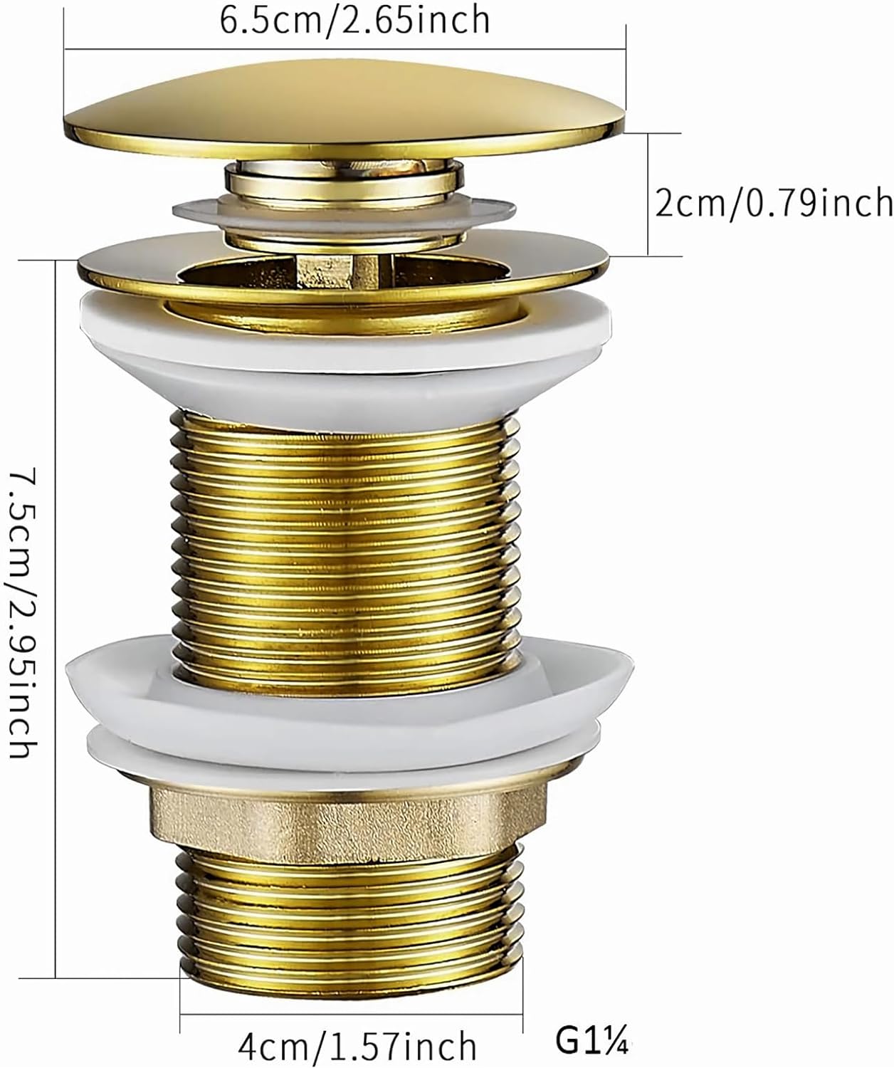 Bonde de lavabo - Pop Up - En laiton - Universel - Sans trop-plein - Pour lavabo et lavabo - Doré - 6