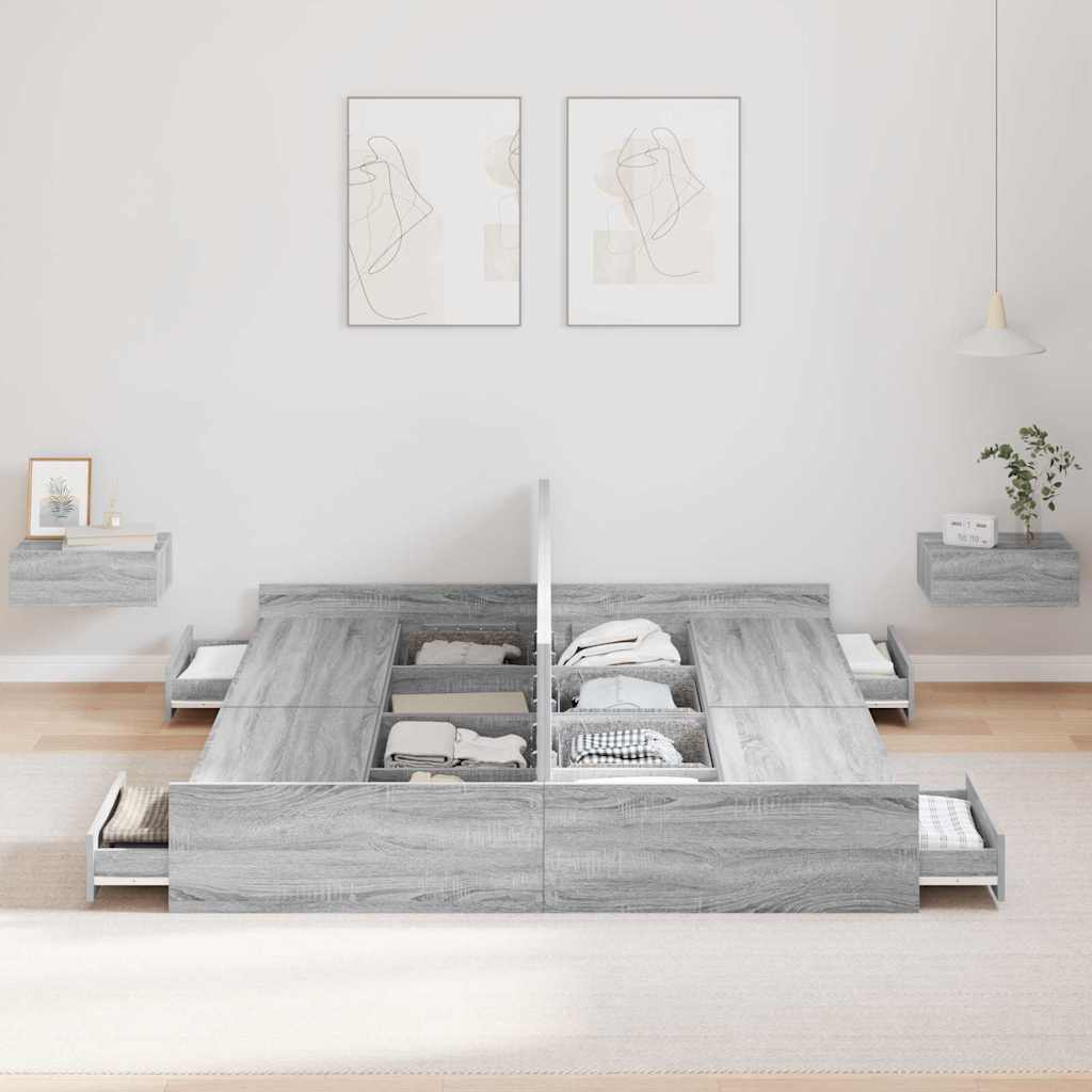 Cadre de lit avec rangement et porte, gris, 140 x 200 cm - 3