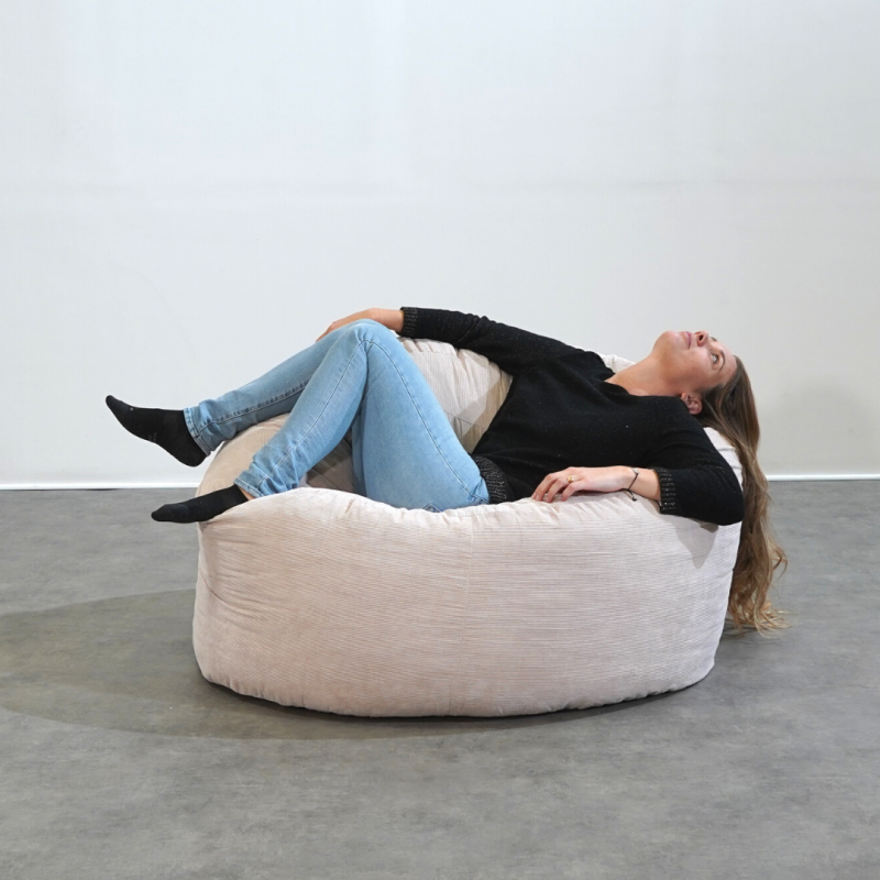 Pouf velours côtelé BANANAIR 100 cm beige - 3