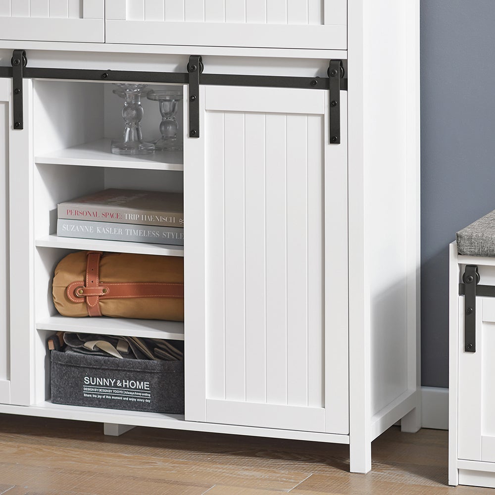 SoBuy FSB74-W Armoire de Rangement avec 2 Portes de Grange Coulissantes 2 Tiroirs 104x35x93cm Blanc - 6