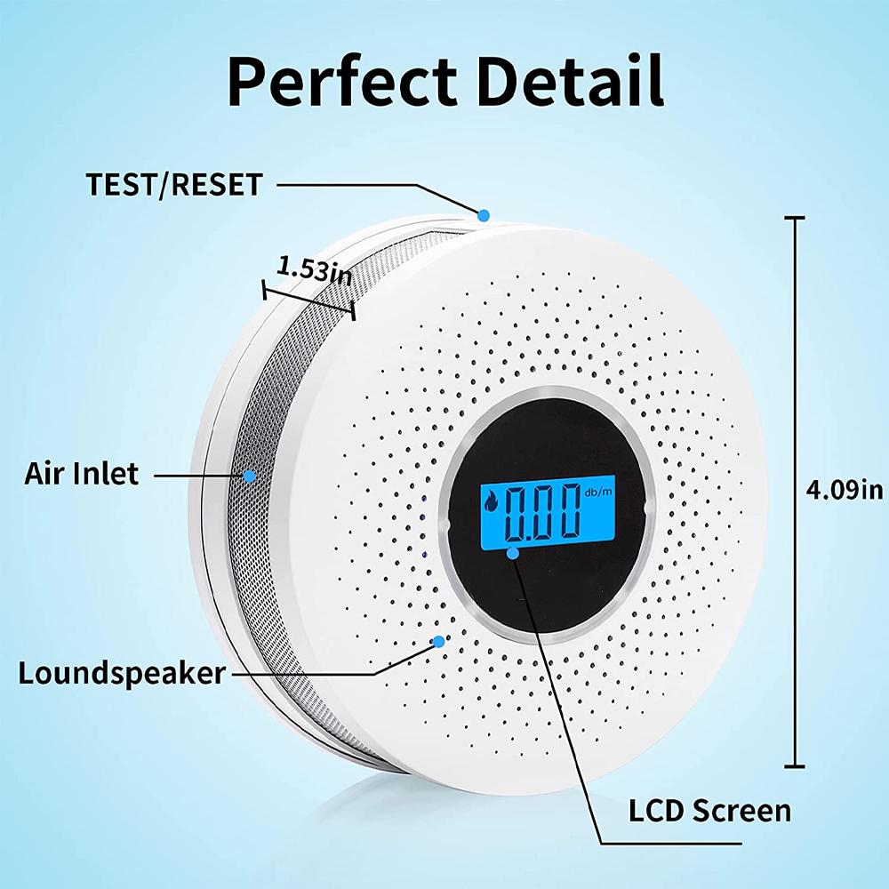 Alarme Maison Monoxyde Carbone Fumee, Affichage Numérique LCD Haute Précision, Détecteur de Fumée et de Monoxyde de Carbone 2 en 1 (Pile Non Incluse) - 3
