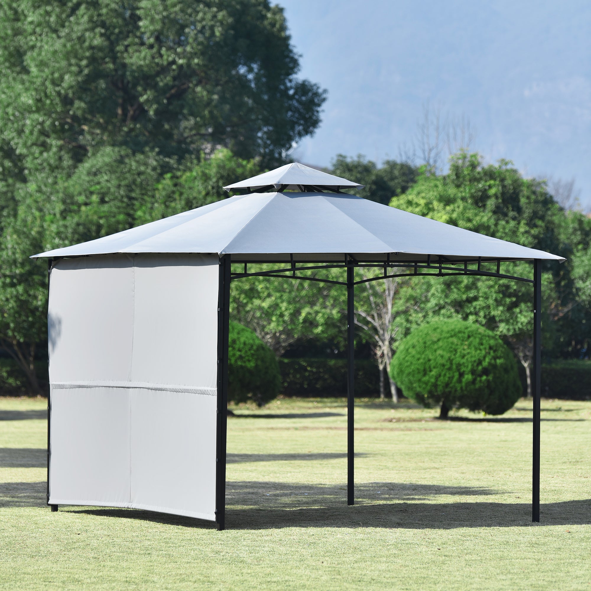 Tonnelle de terrasse grande surface couverte avec écran latéral en acier enduit de poudre Toit résistant avec revêtement hydrofuge 180 g/m² 3 m x 3 m - 2