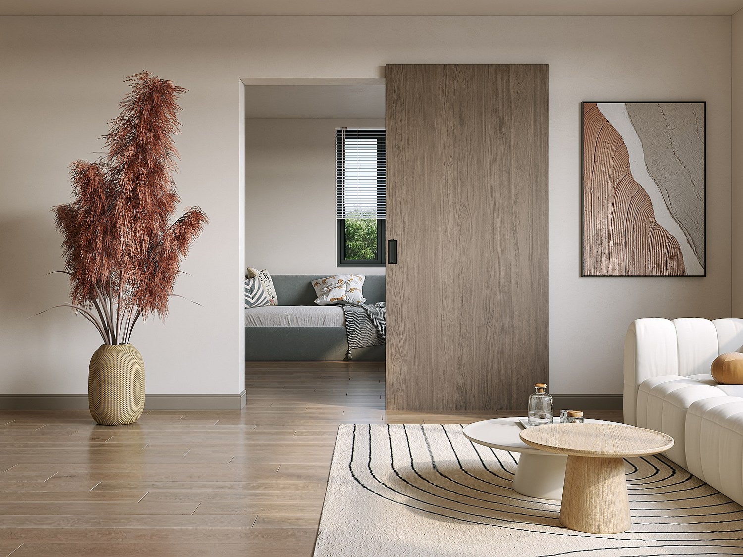 Porta scorrevole 83 x 210 cm in Legno e MDF con guida a scomparsa Rovere chiaro - BOCAZI - 2